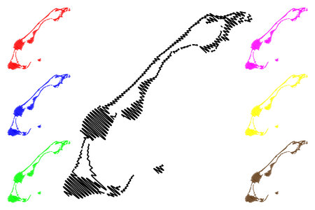 Magdalen Islands (Canada, Quebec Province, North America, Gulf of Saint Lawrence) map vector illustration, scribble sketch Iles de la Madeleine Menagoesenog mapのイラスト素材