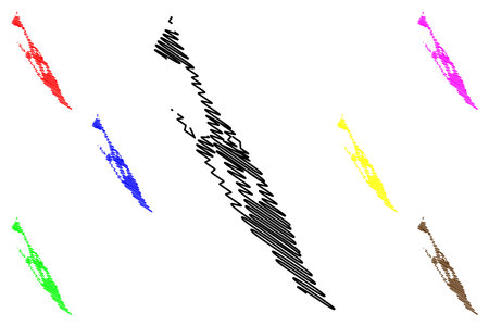 Mujeres island (United Mexican States, Mexico, Cenrtal America, Caribbean islands) map vector illustration, scribble sketch Isla Mujeres mapのイラスト素材