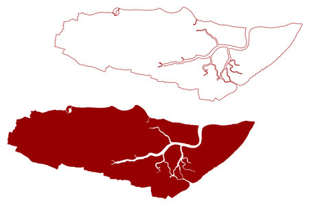 Rochford Non-metropolitan district (United Kingdom of Great Britain and Northern Ireland, ceremonial county Essex, England) map vector illustration, scribble sketch mapのイラスト素材