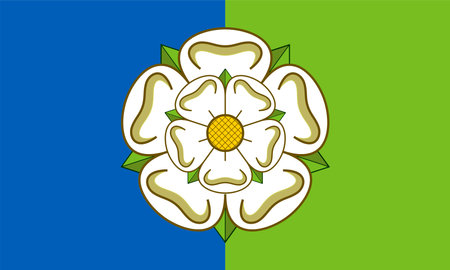 Flag of East Riding of Yorkshire Ceremonial county (England, United Kingdom of Great Britain and Northern Ireland, uk) Yorkshire white rose, blue and green backgroundのイラスト素材