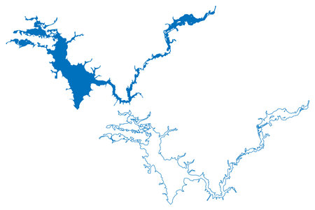 Lake Mbakaou (Africa, Republic of Cameroon) map vector illustration, scribble Mbakaou reservoir mapのイラスト素材