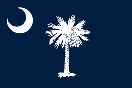 Flag of South Carolina state (United States of America, U.S.A. or USA, North America) white palmetto tree on an indigo field. The canton contains a white crescentのイラスト素材