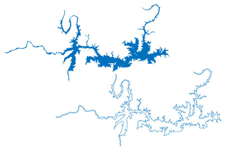 Lake Amistad Reservoir (United States of America, United Mexican States, North America, us, usa, Texas) map vector illustration, scribble sketch Amistad Dam or Presa mapのイラスト素材