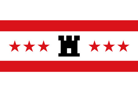 Flag of Drenthe province (Kingdom of the Netherlands, Holland) red six stars and black castleのイラスト素材