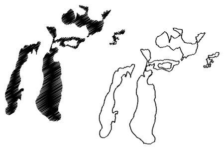 Lake Aral Sea (Republic of Kazakhstan, Republic of Uzbekistan) map vector illustration, scribble sketch North and South Aral Sea mapのイラスト素材