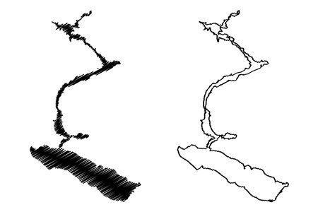 Lake Zaysan (Republic of Kazakhstan) map vector illustration, scribble sketch Zaisan koli or Noble mapのイラスト素材