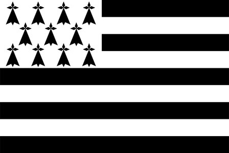 Flag of Brittany (Regions of France, French Republic) Nine horizontal stripes alternating black and white with an ermine cantonのイラスト素材