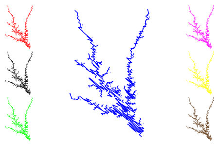 Lake Richard B. Russell Reservoir (United States of America, North America, us, usa, Georgia and South Carolina) map vector illustration, scribble sketch Richard B. Russell Dam mapのイラスト素材