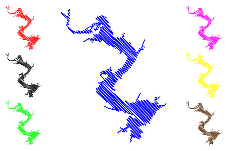 Lake Whitney Reservoir (United States of America, North America, us, usa, Texas) map vector illustration, scribble sketch Whitney Dam mapのイラスト素材