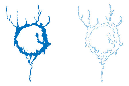 Manicouagan Lake (Canada, Quebec) map vector illustration, scribble sketch Reservoir Daniel-Johnson Dam, eye of Quebec mapのイラスト素材