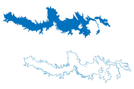 La Boquilla Lake (Mexico, United Mexican States) map vector illustration, scribble sketch Reservoir Presa de la Boquilla Dam mapのイラスト素材