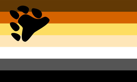 International Bear Brotherhood Flag, LGBT community, seven equally sized horizontal stripes dark brown, orange rust, golden yellow, tan, white, gray, and black, with a bear pawのイラスト素材