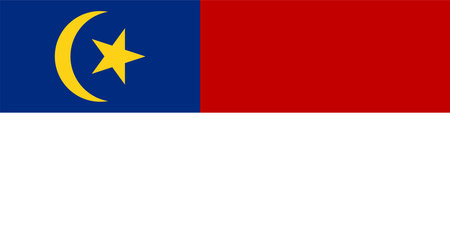 Flag of Historic State of Malacca (Malaysia) Melaka, Two equal bands of red and white, with a yellow crescent and five-pointed star in a blue cantonのイラスト素材