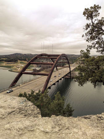 landscape overlooking the pennybacker bridge in austinの写真素材