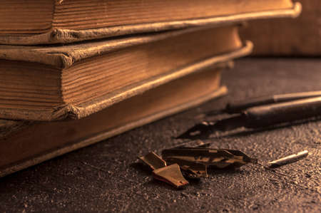 old book and calligraphy toolsの写真素材