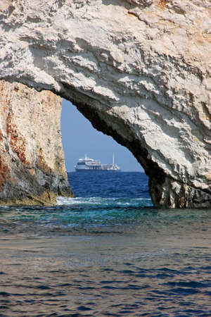 View on the boat through the cliffの写真素材