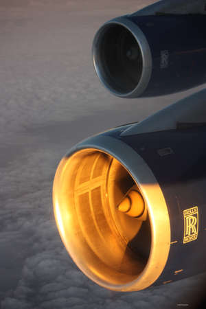 Morning sun on the aircraft engineの写真素材