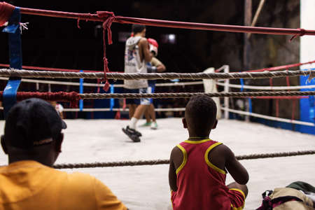 Little boys playing box at there training in Havana, Cubaの写真素材