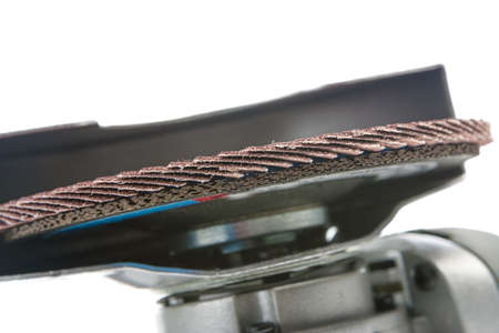 closeup of circular saw  horizontal shot  isolated over white backgroundの写真素材