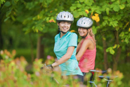 Caucasian Couple having bicycle Trip outside.Horizontal Imageの写真素材