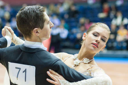 Minsk-Belarus, February, 22: Unidentified Dance Couple Performs Youth-2 Standard European Program on Minsk WDSF Championship 2014 on February, 22, 2014, in Minsk, Republic of Belarusのeditorial素材