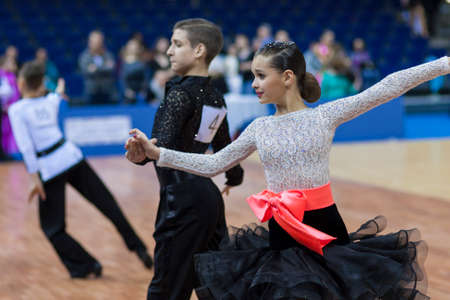 Minsk-Belarus, February, 22: Unidentified Dance Couple Performs Youth-2 Latin-American Program on Minsk WDSF Championship 2014 on February, 22, 2014, in Minsk, Republic of Belarusのeditorial素材
