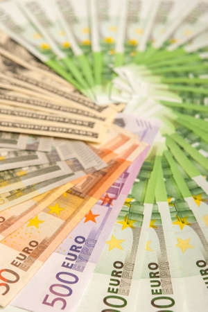Circular Placement of American and  European Currencies. Vertical Imageの写真素材