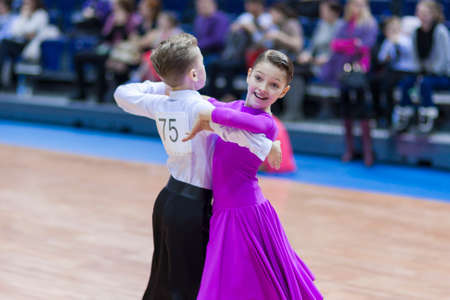 Minsk-Belarus, February, 23: Unidentified Dance Couple Performs Juvenile-1 Standard European Program on Open Minsk WDSF Championship 2014 on February, 23, 2014, in Minsk, Republic of Belarusのeditorial素材