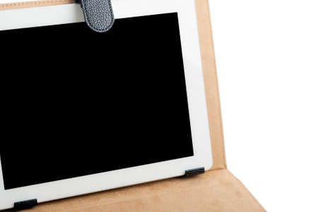 Personal internet tablet in Leather Cover Isolated over White Background. Horizontal Imageの写真素材
