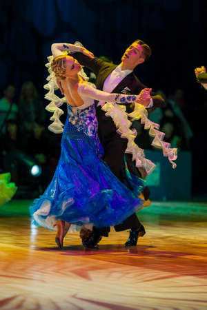 Minsk-Belarus, October 18, 2014: Kirill Shvaibovich-Kalickaya Evgeniya perform Adult Standard European Program on IDSA World Open Championship 2014 in October 18, 2014, in Minsk, Republic of Belarusのeditorial素材