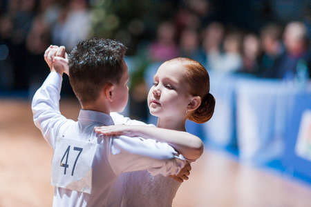 Minsk-Belarus, October 18, 2014: Unidentified Dance Couple Performs Juvenile-1 Standard European Program on IDSA World Open Championship 2014 in October 18, 2014, in Minsk, Republic of Belarusのeditorial素材