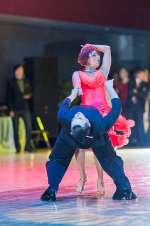 Minsk-Belarus, October 18, 2014: Unidentified Dance Couple Performs Adult Latin-American Program on on IDSA World Open Championship 2014 in October 18, 2014, in Minsk, Republic of Belarusのeditorial素材