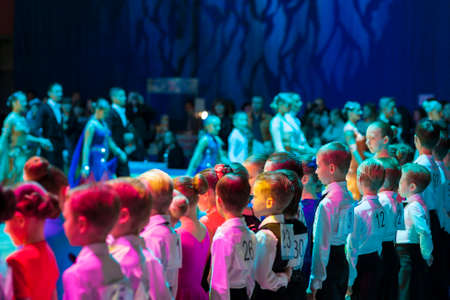 Minsk-Belarus, October 19, 2014: Dance couples standing prior to the IDSA World Open Championship 2014 start-off in October 19, 2014, in Minsk, Republic of Belarusのeditorial素材