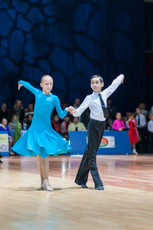 Minsk-Belarus, October 19, 2014: Unidentified Dance Couple Performs Juvenile Latin-American Program on IDSA World Open Championship 2014 in October 19, 2014, in Minsk, Republic of Belarusのeditorial素材