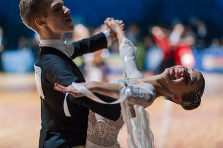 Minsk-Belarus, October 19, 2014: Anton Kireev- Shkirman Anna perform Youth-2 Standard European...