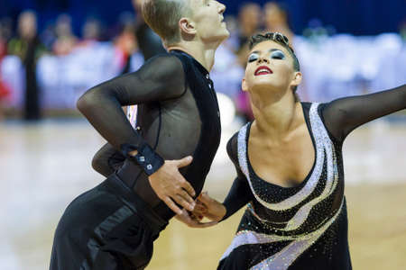 Minsk-Belarus, October 4,2014: Unidentified Professional dance couple performs Adult Latin-American program on World Open Minsk-2014 WDSF Championship in October 4, 2014 in Minsk, Republic Of Belarusのeditorial素材