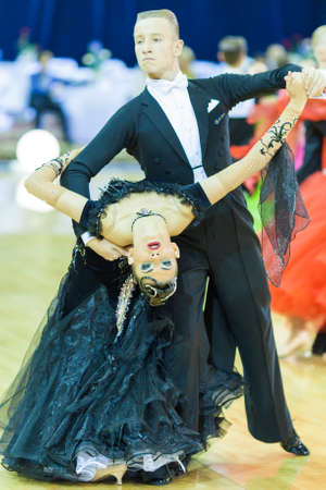 Minsk-Belarus, October 5, 2014: Unidentified Professional dance couple performs Adult Standard program on World Open Minsk-2014 WDSF Championship in October 5, 2014 in Minsk, Republic Of Belarusのeditorial素材