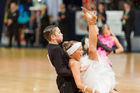 Minsk-Belarus, October 5,2014: Unidentified Professional dance couple performing Youth-2 Latin-American program on World Open Minsk-2014 WDSF Championship in October 5, 2014 in Minsk, Republic Of Belarusのeditorial素材