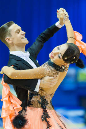 Minsk-Belarus, October 5, 2014: Professional dance couple of Alexander Samosyuk and Yana Tudvaseva performing Adult Standard Program on World Open Minsk-2014 WDSF Championship in October 5, 2014 in Minsk, Republic Of Belarusのeditorial素材