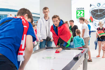 Minsk-Belarus, May, 20: Ice-Hockey Fans In Minsk having Fun Prior to International Ice Hockey Tournament of Russia and Belarus on May 20, 2014 in Minsk, Republic of Belarusのeditorial素材