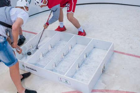 Minsk-Belarus, May, 20: Ice-Hockey Fans In Minsk having Fun Prior to International Ice Hockey Tournament of Russia and Belarus on May 20, 2014 in Minsk, Republic of Belarusのeditorial素材
