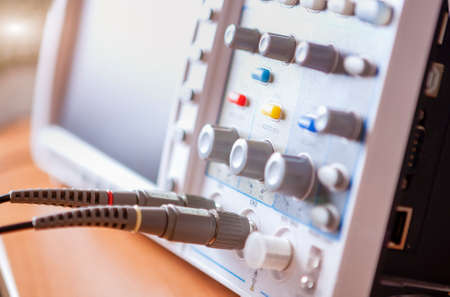 Closeup of Professional Laboratory Oscillograph. Horizontal Image Composition