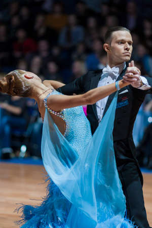 Minsk, Belarus-February 15, 2015: Asonov Ilya and Asonova Alena from Russia Performs Adult Standard...