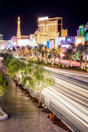 Las Vegas City Strip. High Point Shot. Blurred Motion. Long Exposure Night Shot. Vertical Imageのeditorial素材