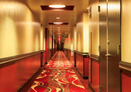 Indoors View of Long Hotel Corridor. Horizontal Image Conceotのeditorial素材
