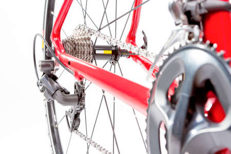 Bicycle Concept. Crankset and Rear cassette with New Cahin. Against White. Horizontal Image...