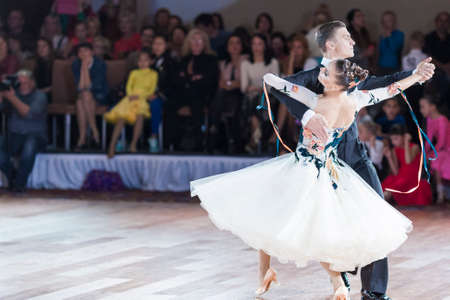 Minsk, Belarus-September 26, 2015: Yushkevich Aleksey and Apraksina Anastasiya Perform Adult Standard Program on III International IDSA World Dance Championship Capital Cup Minsk- 2015 on September 26, 2015, in Minsk, Belarusのeditorial素材