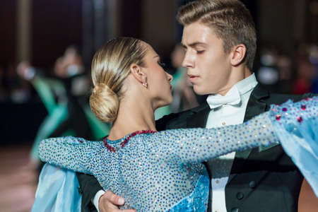 Minsk, Belarus-September 26, 2015: Tirzin Anatoliy and Bugaev Alexa Perform Adult Standard Program on III International IDSA World Dance Championship Capital Cup Minsk- 2015 on September 26, 2015, in Minsk, Belarusのeditorial素材