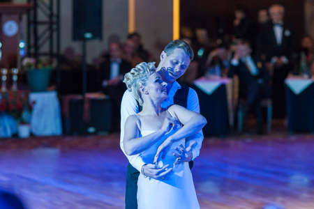 Minsk, Belarus â September 26, 2015: Unidentified Dance Couple performs Pro-Am Standard European Program on III International IDSA World Dance Championship Capital Cup Minsk- 2015 on September 26, 2015, in Minsk, Belarusのeditorial素材
