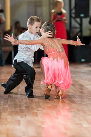 Minsk, Belarus âSeptember 26, 2015: Shvedov Michail and Zelenskaya Anastasiya Perform Juvenile-1 Latin-American Program on III International IDSA World Dance Championship Capital Cup Minsk- 2015 on September 26, 2015, in Minsk, Belarusのeditorial素材